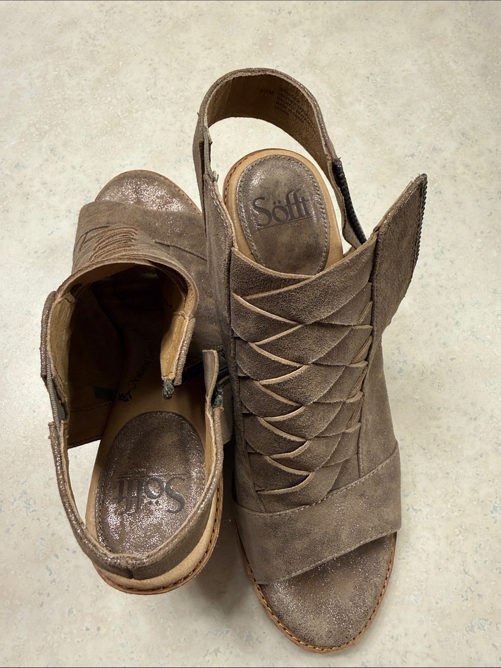 Sofft Taupe Brown Suede Open-Toe Slingback Mules